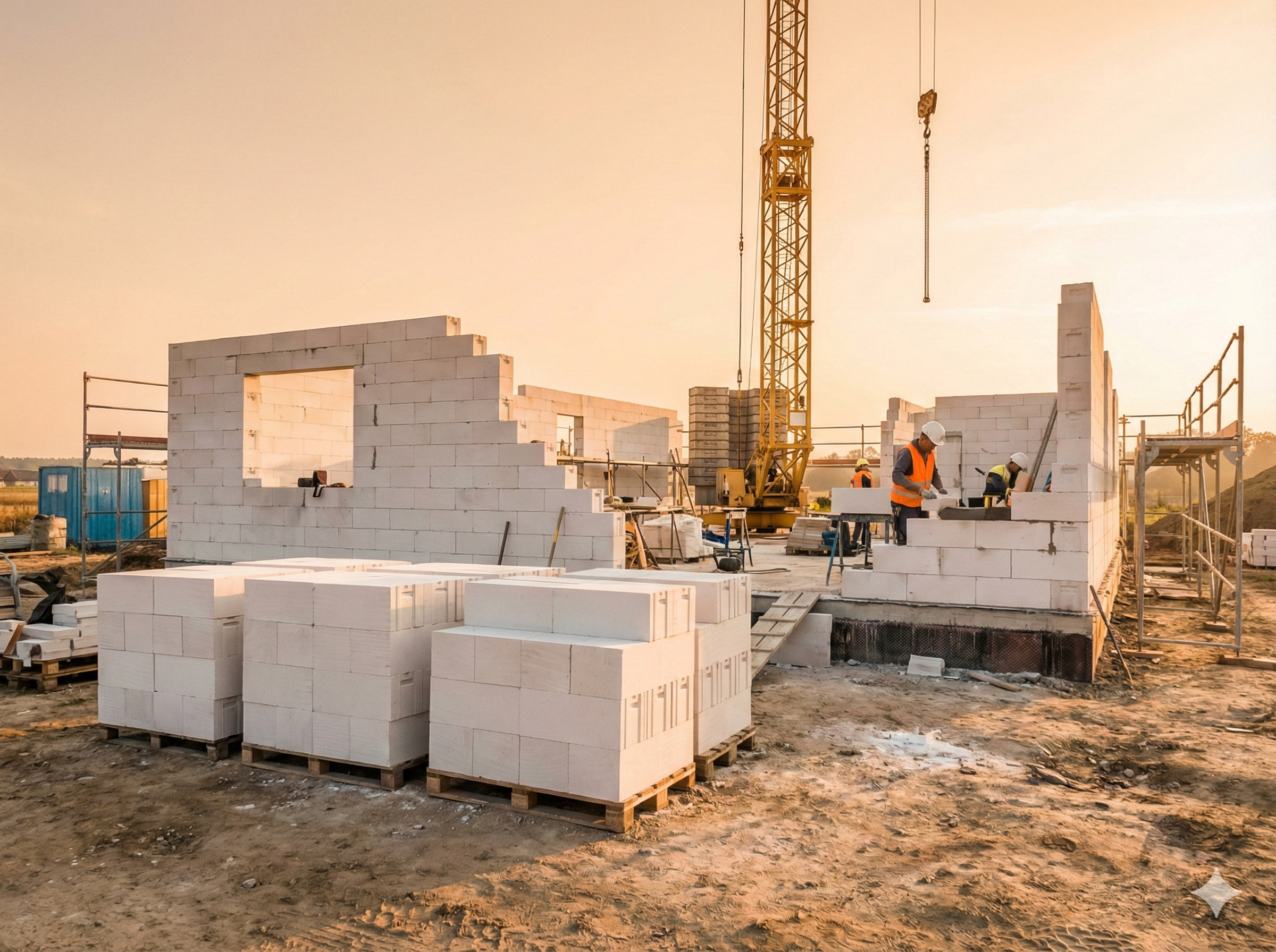 Construction site with AAC block walls
